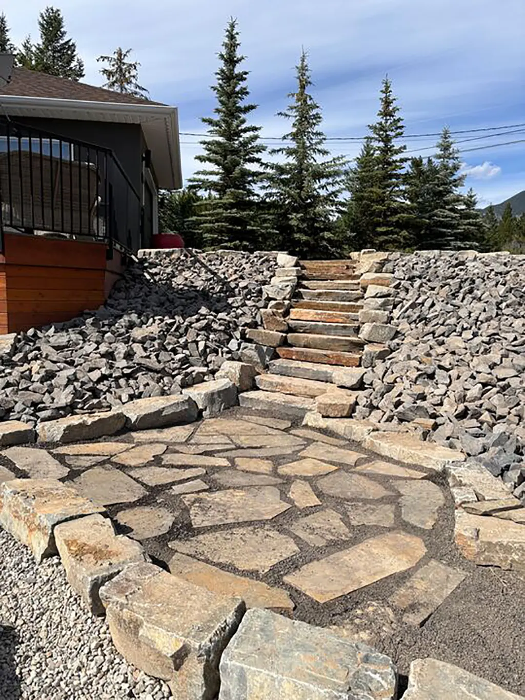 all rock landscaping with stairs
