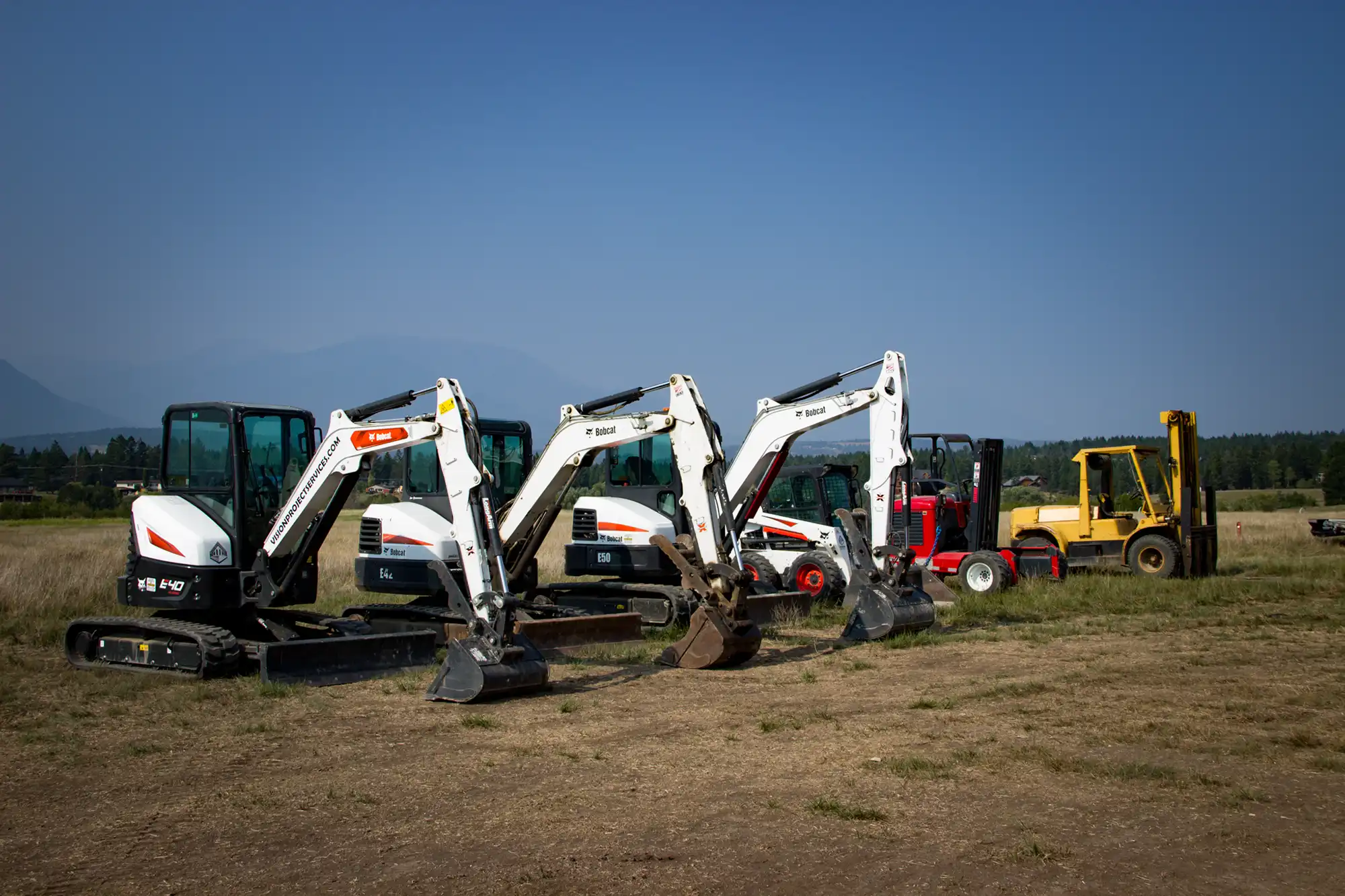 row of heavy machinery for construction